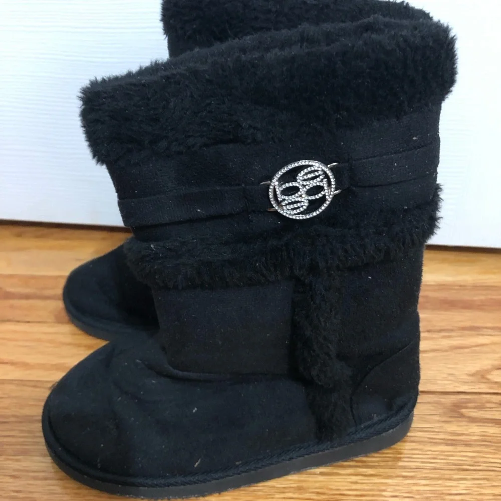Bebe girls black fur trim boots size 13‎ slip on winter